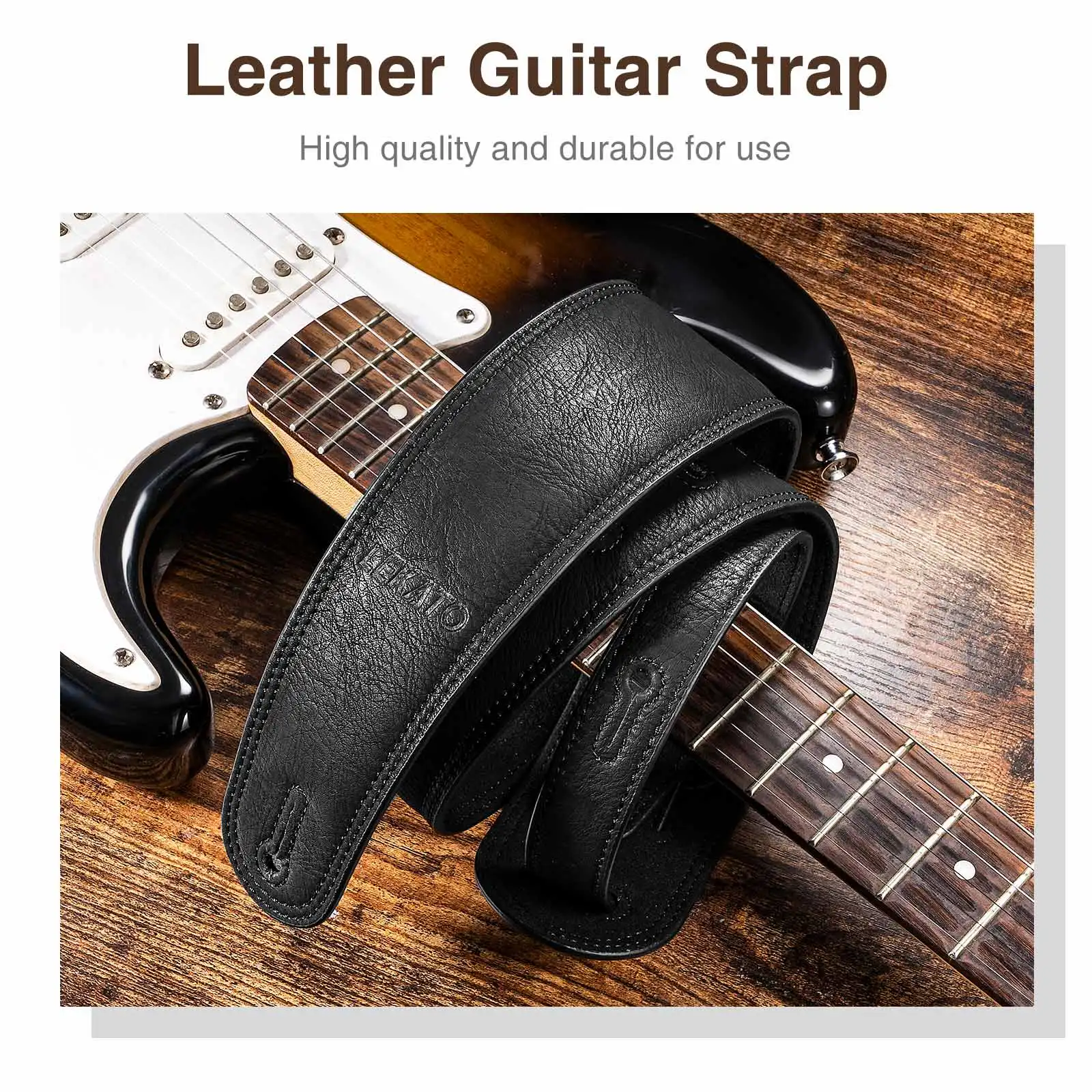 Lekato Bass Guitar Strap Leather with Thicken Foam Padded for Bass Electric Guitar 41 To 51 Leather Strap 2.5 Inch Wide