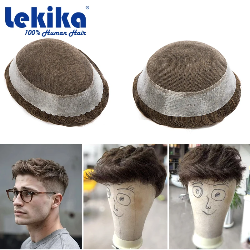Pre-Cut Australia Men Capillary Prosthesis Remy Hair System V-LOOP Hairline Capillary Prosthesis Man&Natural Hair 6'' Toupee Men