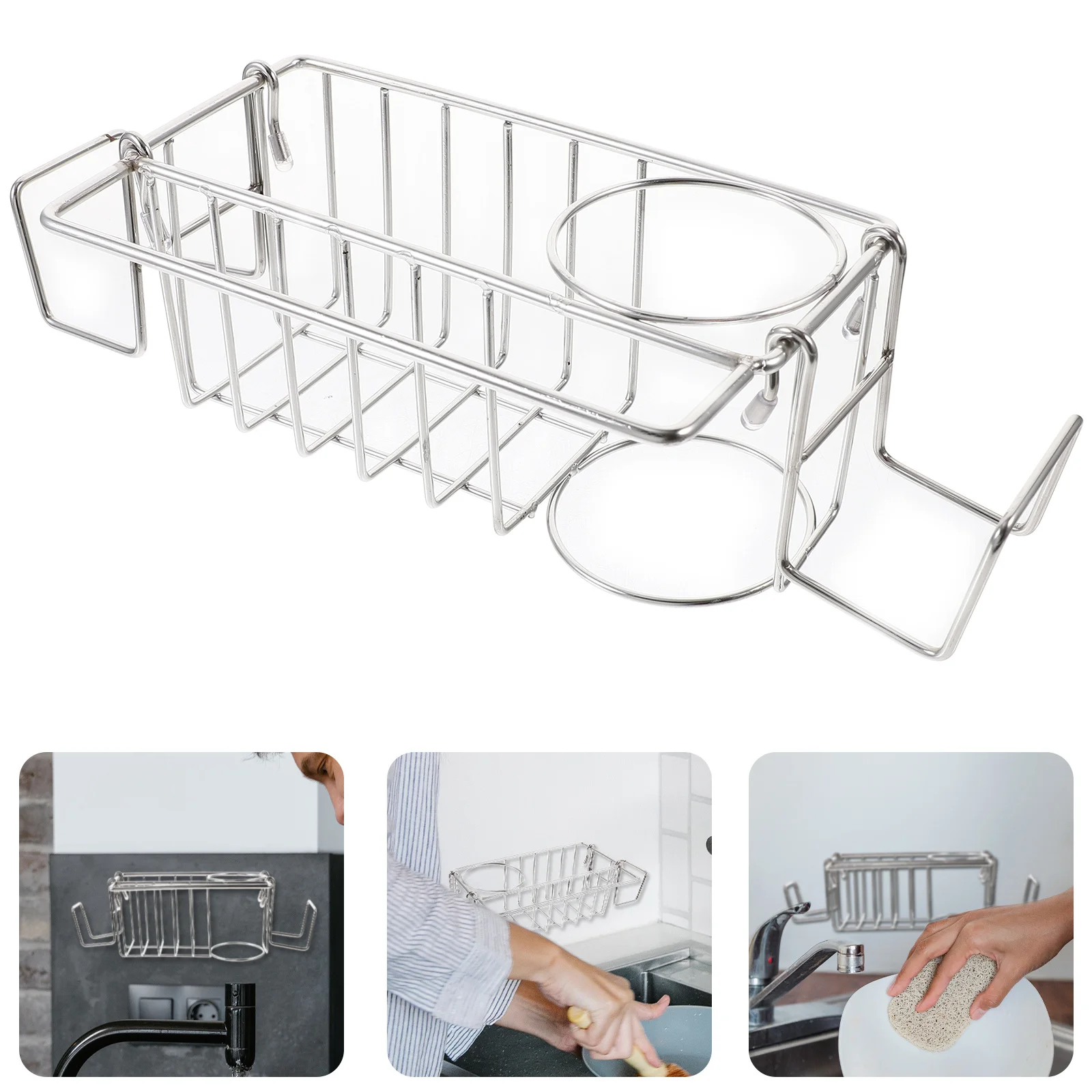 

Kitchen Sink Holder Stainless Steel Drain Basket For Sponge Brush Soap Organizer Dish Cloth Storage Rack Kitchen Sink