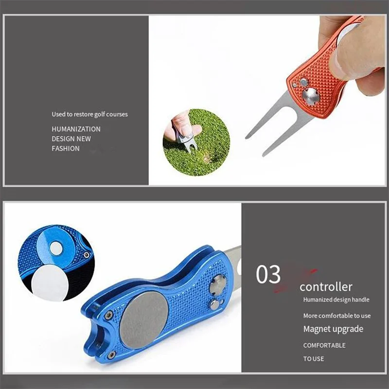 1pc Foldable Golf Divot Repair Tool with Golf Ball Tool Pitch Groove Cleaner Golf Accessories Putting Green Fork Training Aids