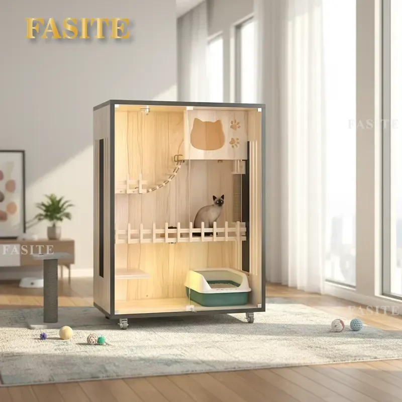 For Smart Cat Litter Box Three Layer Oversized Luxury Modern Indoor Cat Cabinet Spacious Villa Style Furniture for Living