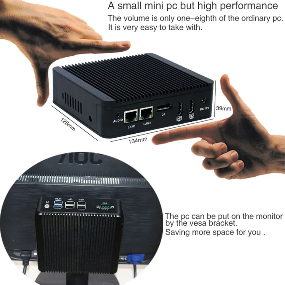 2 HDMI ports, Int  J3160, fanless industrial mini computer with serial port