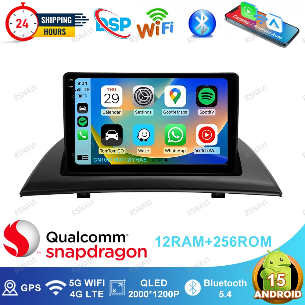 Android 15 Car Radio For BMW X3 E83 2004 - 2012 QLED Stereo DSP Viedo Player Wireless Carplay Auto Navigation BT Qualcomm 4G LTE