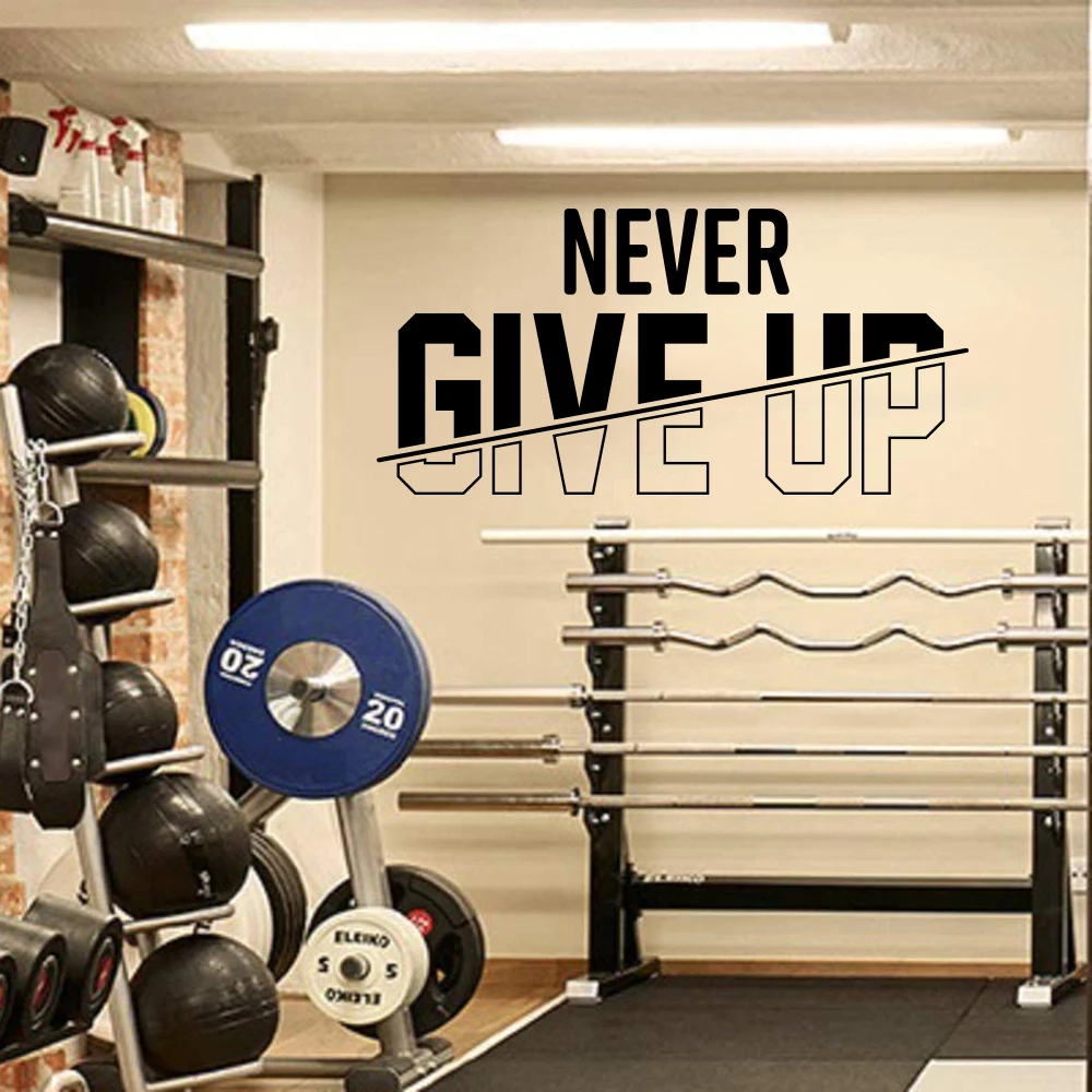 Never Give Up Motivational Gym Wall Stickers Decals Minimalist Fitness Quote Sport Exercise Work Out Studio Decor