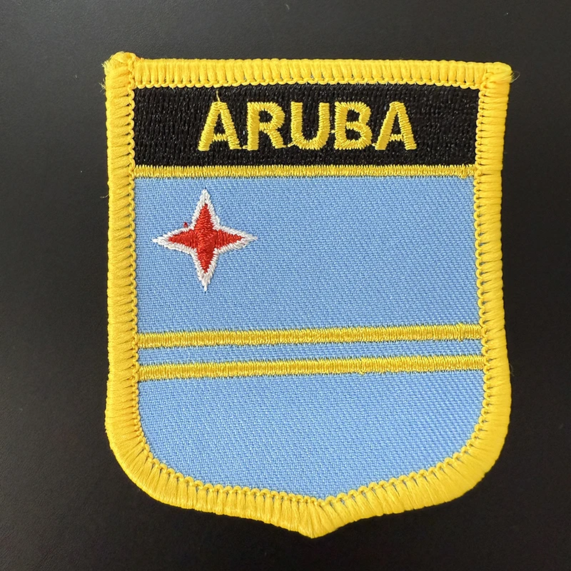 

ARUBA Flag Shield Shape Iron on Embroidery Patches Saw on Transfer Patches Sewing Applications for Clothes Back Pac