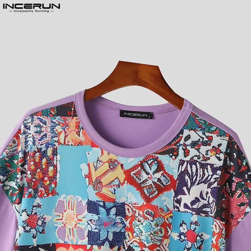 INCERUN Men T Shirt Printing Patchwork O-neck Short Sleeve Loose Men Clothing Streetwear Summer 2024 Fashion Casual Tee Tops image 4