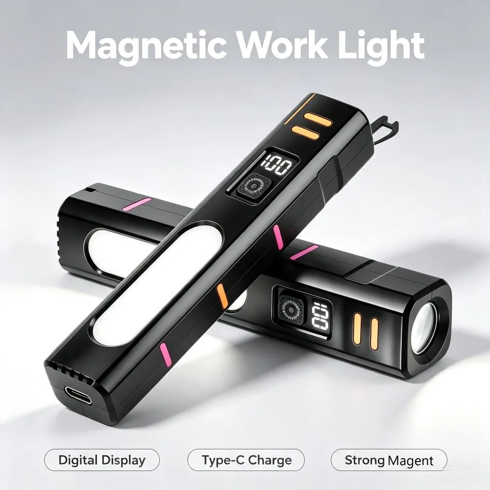 Super Bright LED Flashlight with Red Blue Warning Light Side LED Light Rechargeable with Fluorescent Strip Outdoor Torch