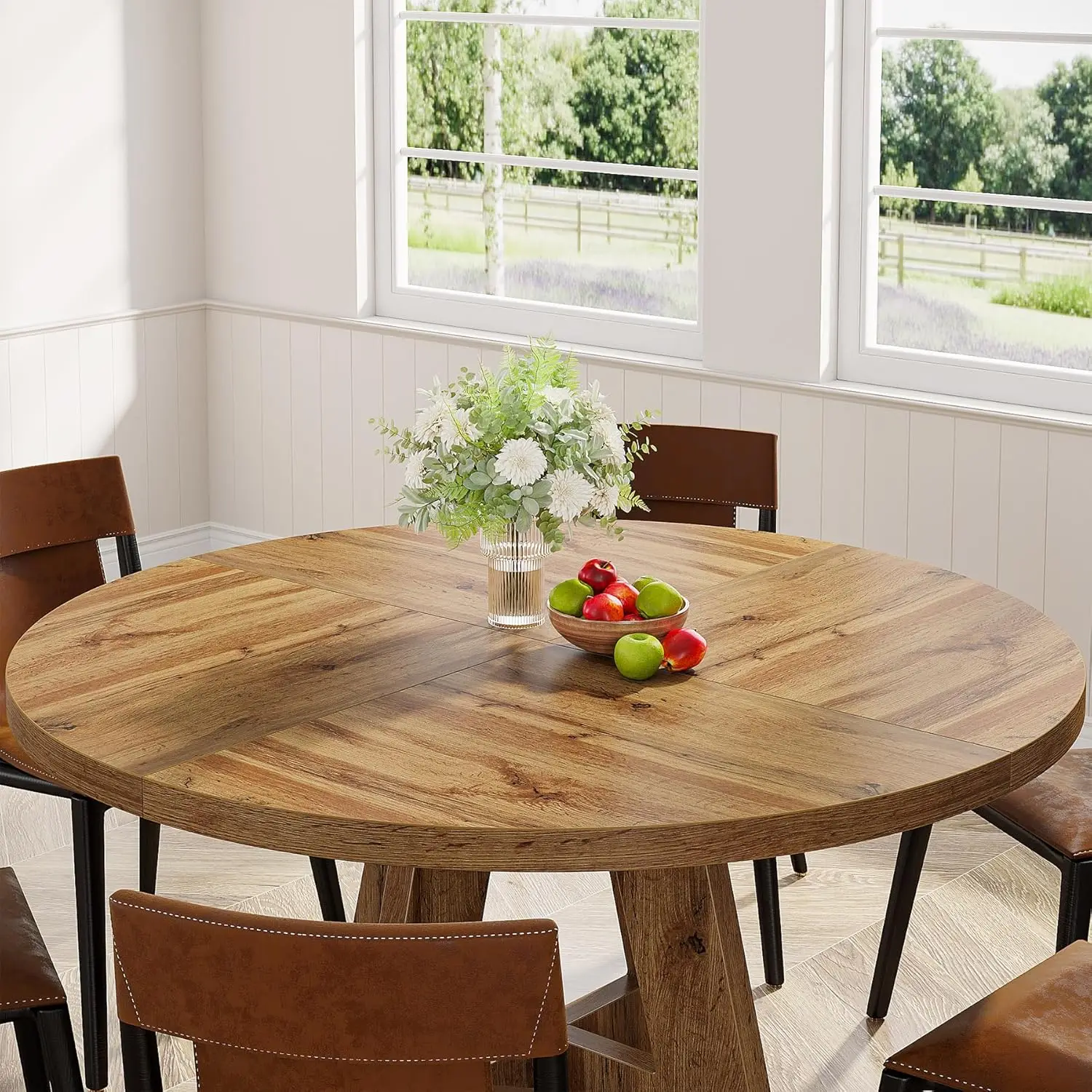 

Round Dining Table Wood Kitchen Table for Dining Room, 47" Dinning Room Tables for 4 Adult, Farmhouse Dinner Table with Wooden