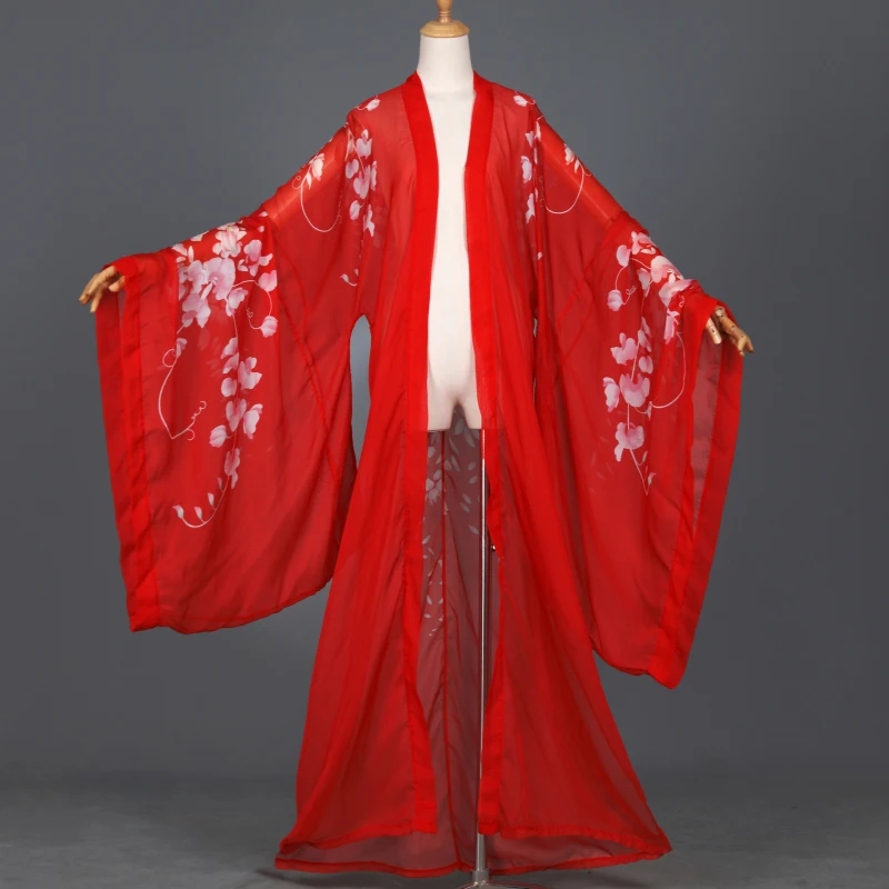 Chinese Hanfu Cardigan Floral Chiffon Cloak Coat Classical Folk Dance Clothes Cosplay Stage Costume Chinese Ancient Costume