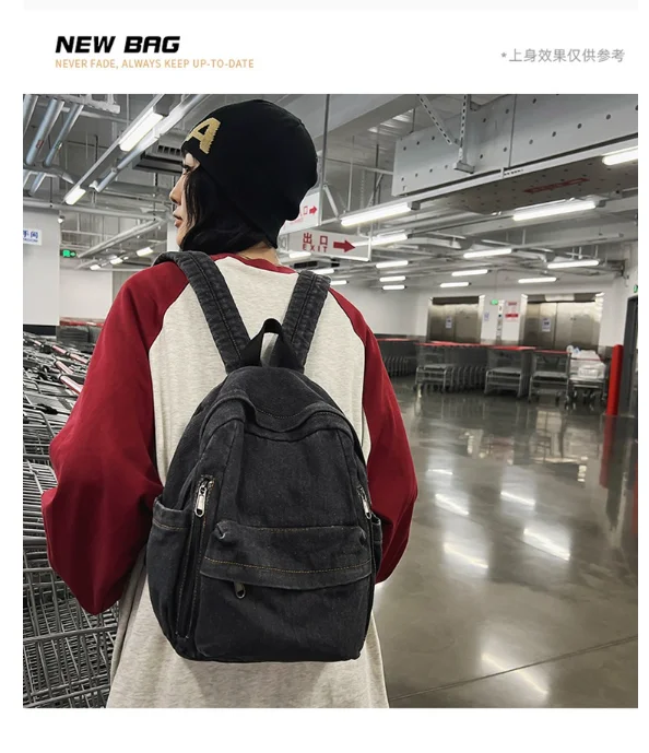 Washable and wear-resistant denim student schoolbag lightweight and simple ladies' small backpack mens travel bag Женский рюкзак