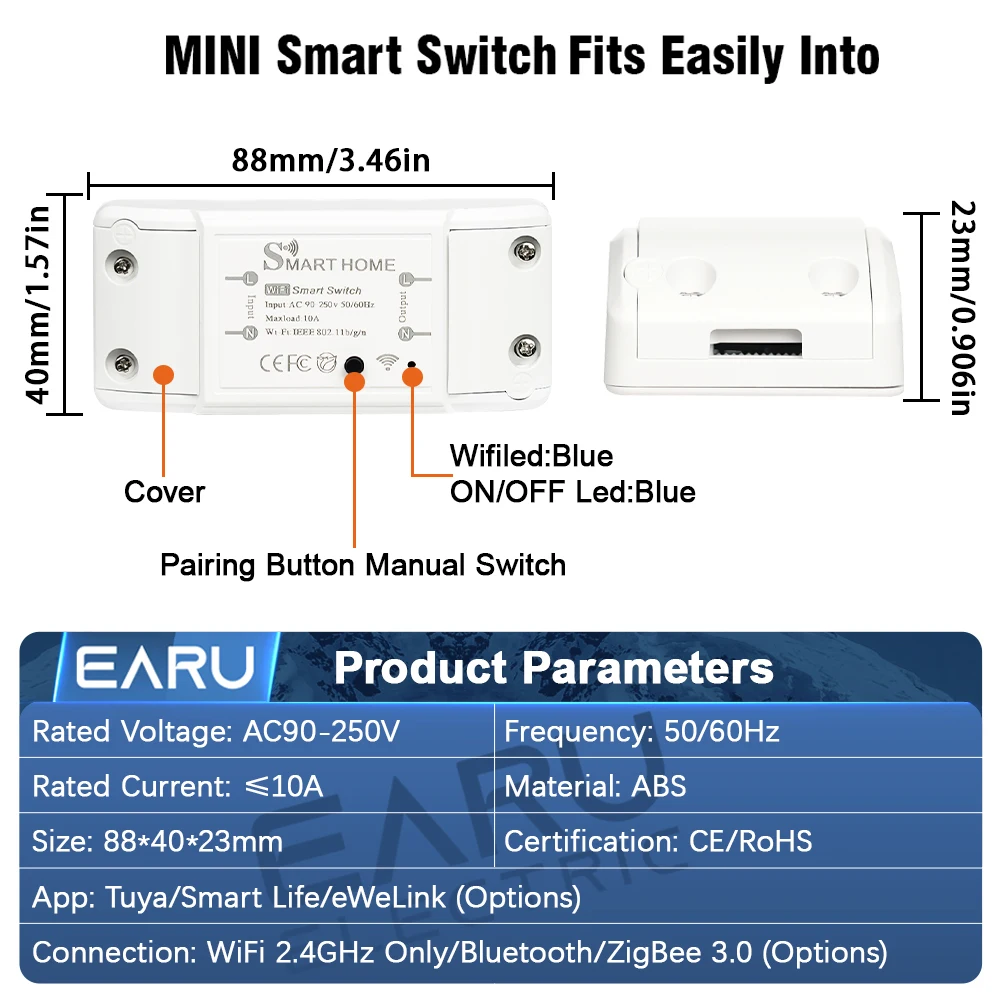 WiFi Zigbee 10A Smart Switch Breaker Module Wireless Remote Switch Alexa Google Home by Tuya eWeLink APP Remote Voice Control