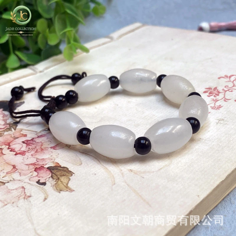 Afghan jade date-shaped bracelet with barrel beads, live streaming promotional item, trade show and event jade gift for men and