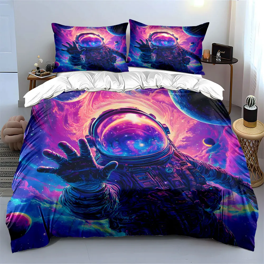 Astronaut in dreamy space exploration Print Bedding set 3PC 1 duvet cover 2 pillowcases adult and children bedding set Luxury