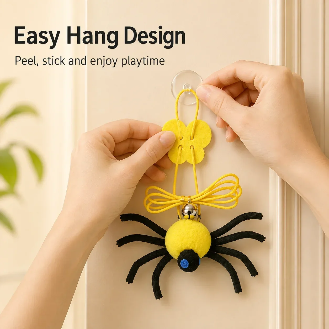 Spider Door Hanging Cat Toy with Bungee, Halloween Swing Wand, Self-Play Interactive Boredom Relief Toy