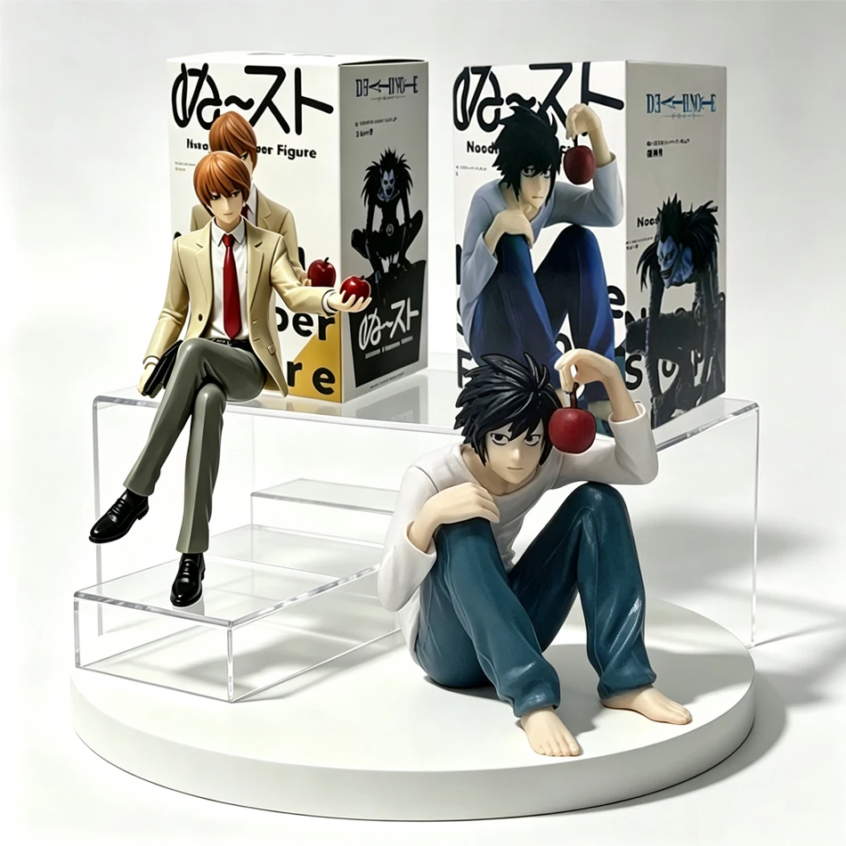Hot Anime 3pcs 8-16cm Death Note Light Yagami Ryuk Sitting Posture Pressure Instant Noodles Holding Apple PVC Toy Gifts In Stock