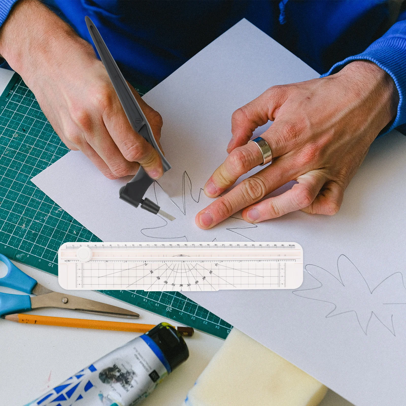 ماكينة تشذيب الورق الصغيرة مقاس A4 مع شفرة أمان قابلة للاستبدال، تصميم مدمج مسطح للاستخدام المكتبي، شبكة مسطرة دقيقة #3