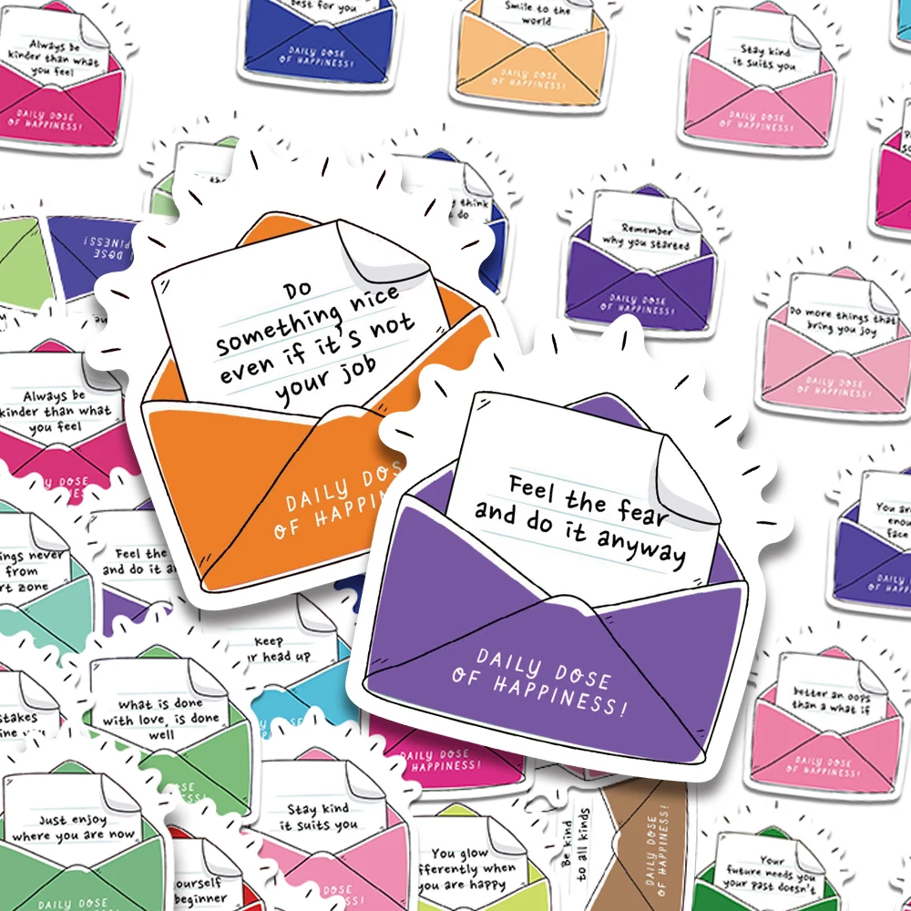 50pcs Inspirational Quote Envelope Stickers Daily Dose of Happiness Motivational Positive Mindset Decals for Journal Laptop DIY