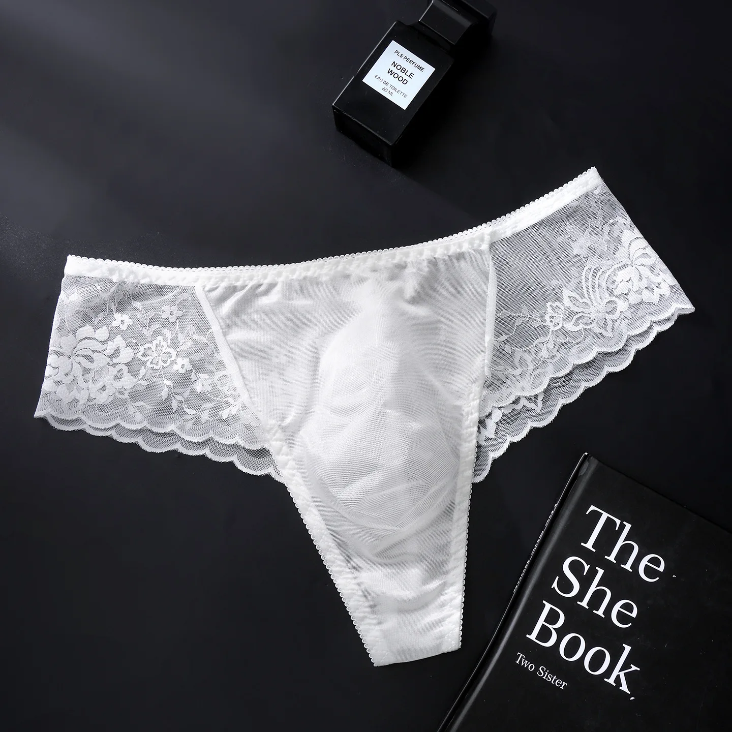Men's Lacy Personalized OpeMen's Lacy Personalized Openwork Transparent Spliced Mesh Fabric Thin Bottom Pants for Sports and Bre