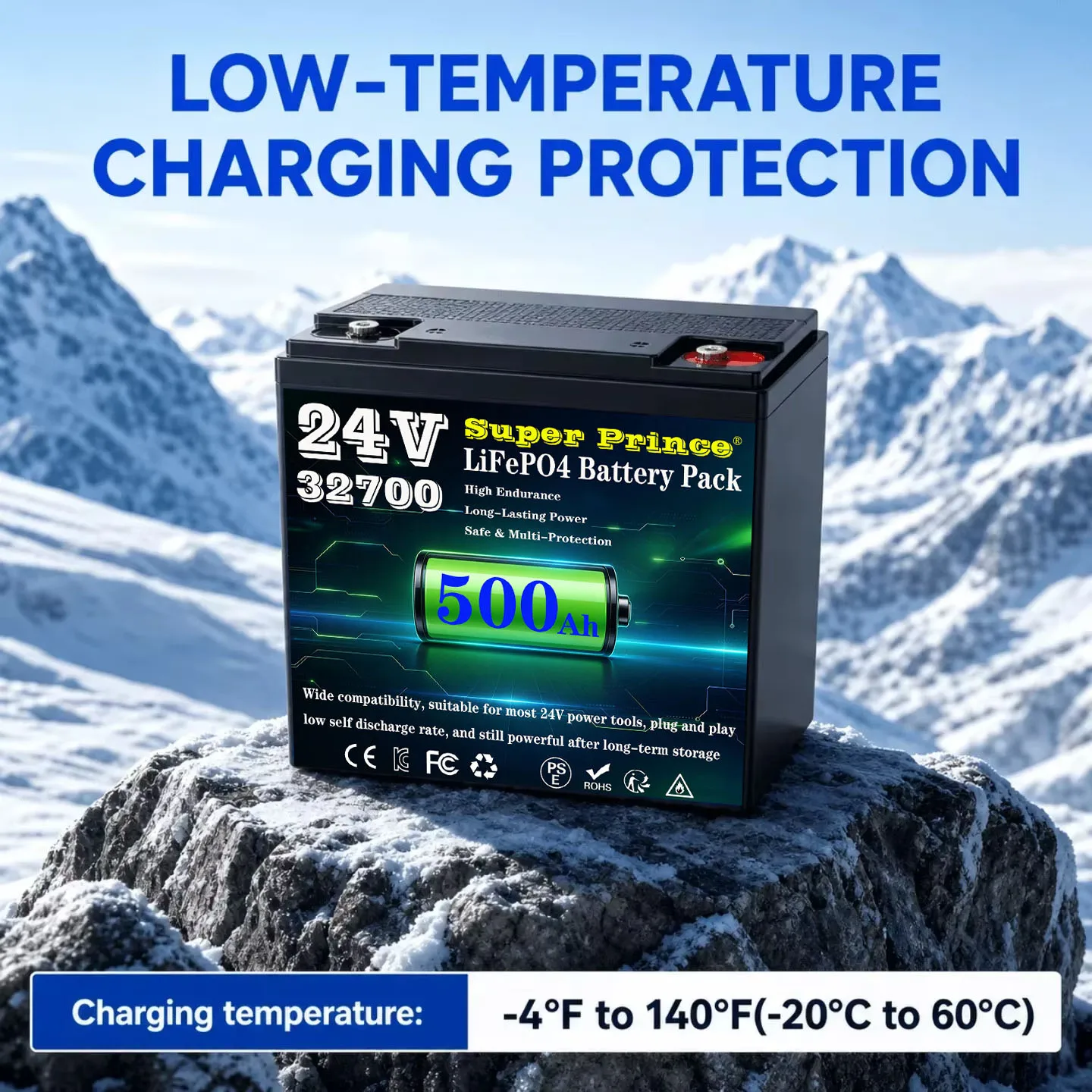 24V 300Ah 400Ah Lithium Iron Phosphate Energy Storage Power Supply UPS RV Outdoor Camping Built-in 100A BMS Cold Cycle 8000+