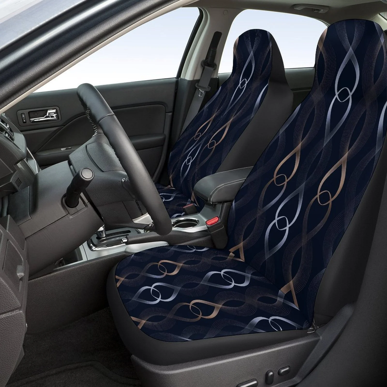 Abstract Ribbon Pattern Themed Car Seat Cover Set For Most Cars, Fashionable Novelty Car Seat Protector Covers Full Set, Car Se