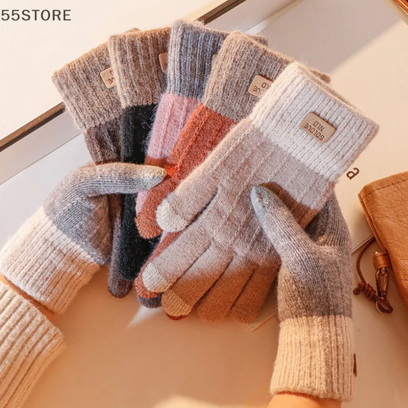 

Women Men Warm Winter Touch Screen Gloves Stretch Knit Mittens Wool Full Finger Guantes Female Crochet Glove