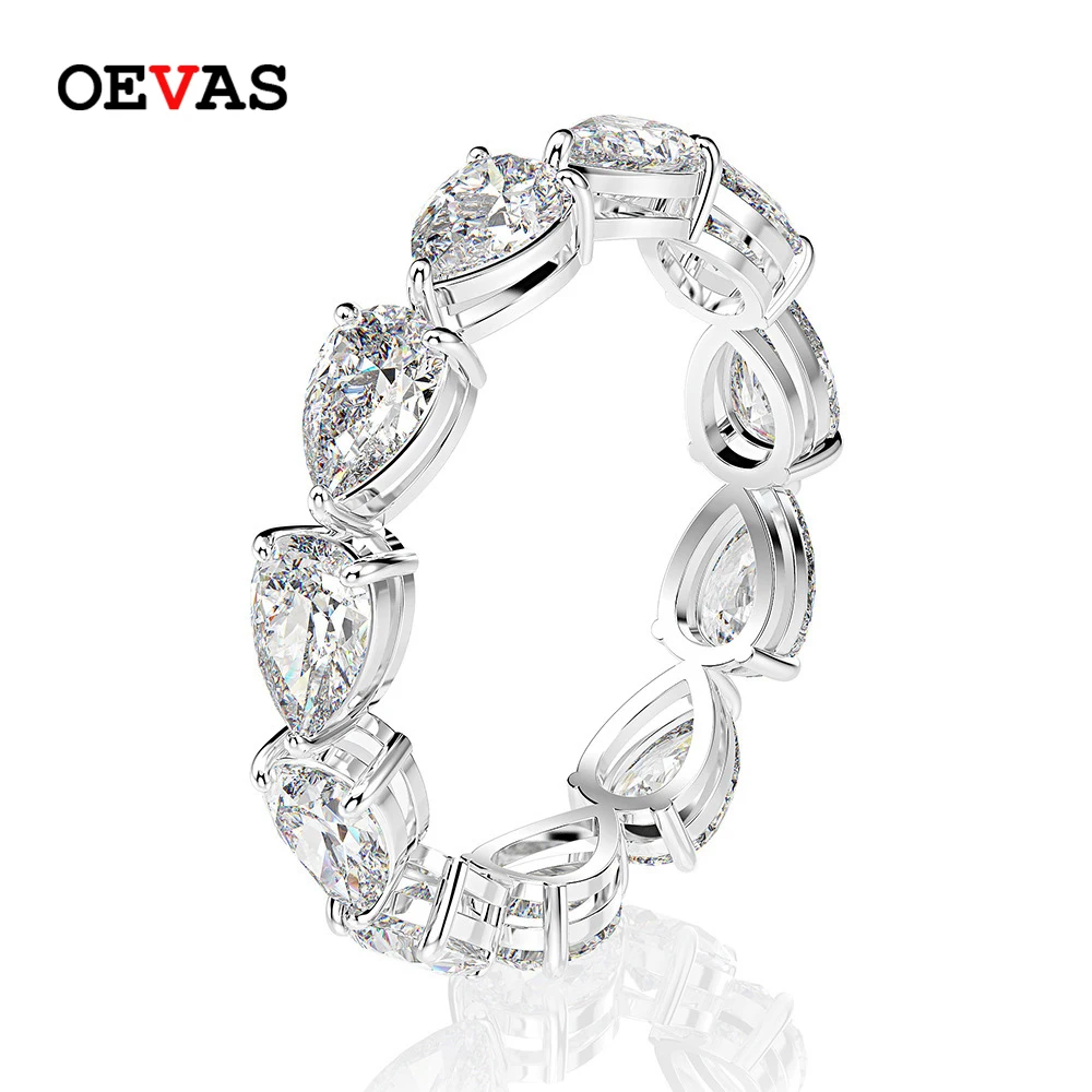 OEVAS 100% 925 Sterling Silver 1 Row 3*5mm Water Drop High Carbon Diamond Rings For Women Sparkling Wedding Party Fine Jewelry