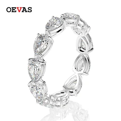 OEVAS 100% 925 Sterling Silver 1 Row 3*5mm Water Drop High Carbon Diamond Rings For Women Sparkling Wedding Party Fine Jewelry