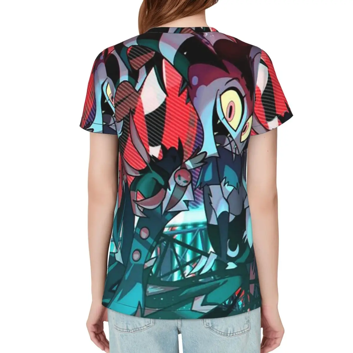 Loona Collage Helluva Boss Anime T-Shirt Women Short Sleeve T Shirts Round Neck Clothes Cotton Summer Tees Streetwear