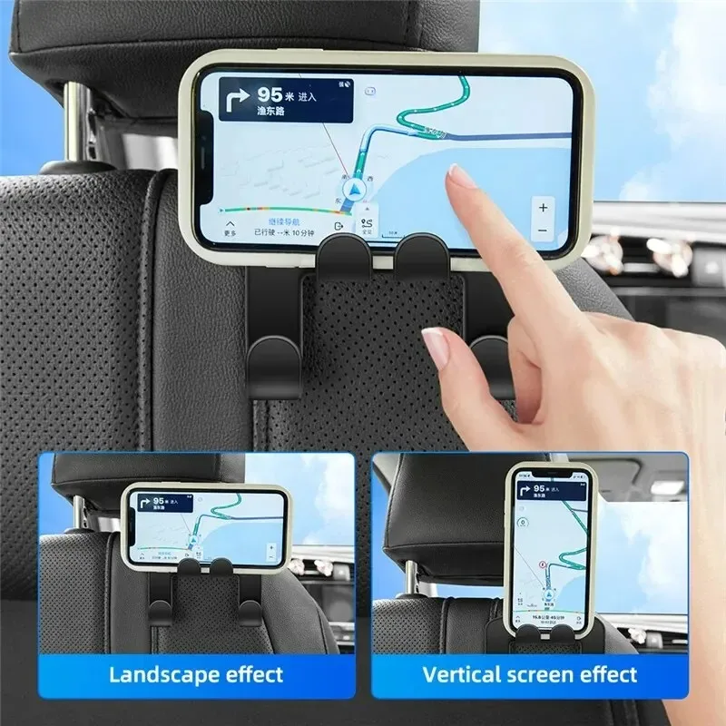 Tragbarer Auto-Rücksitzhalter mit Aufhängefunktion, Universeller Handy-Ständer für die Kopfstütze, Auto-Rücksitz-Hakenhalterung