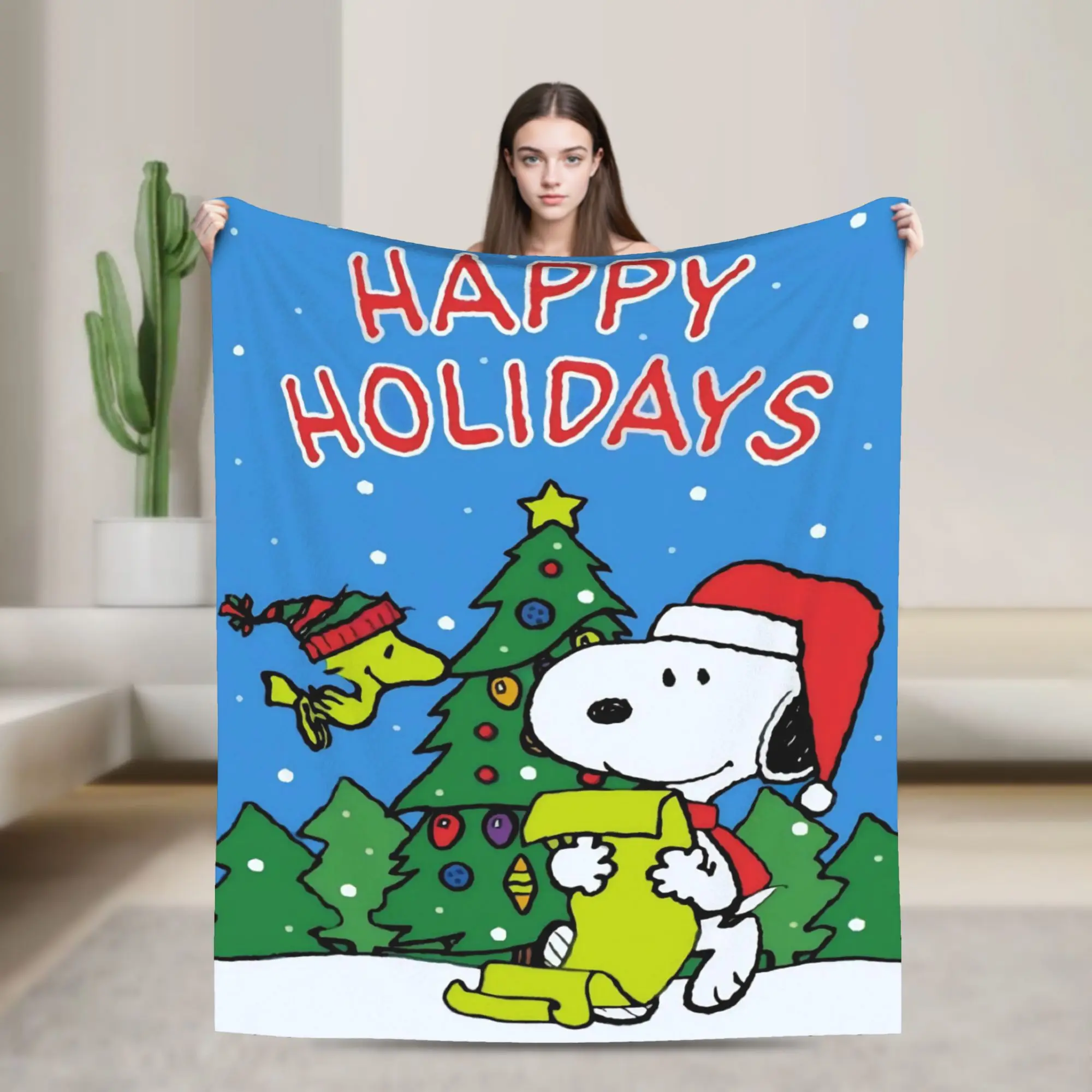 S-Snoopys Xmas Christmas Tree Knitted Blanket   Flannel Throw Blankets Bedding Couch Portable Soft Warm Bedsprea