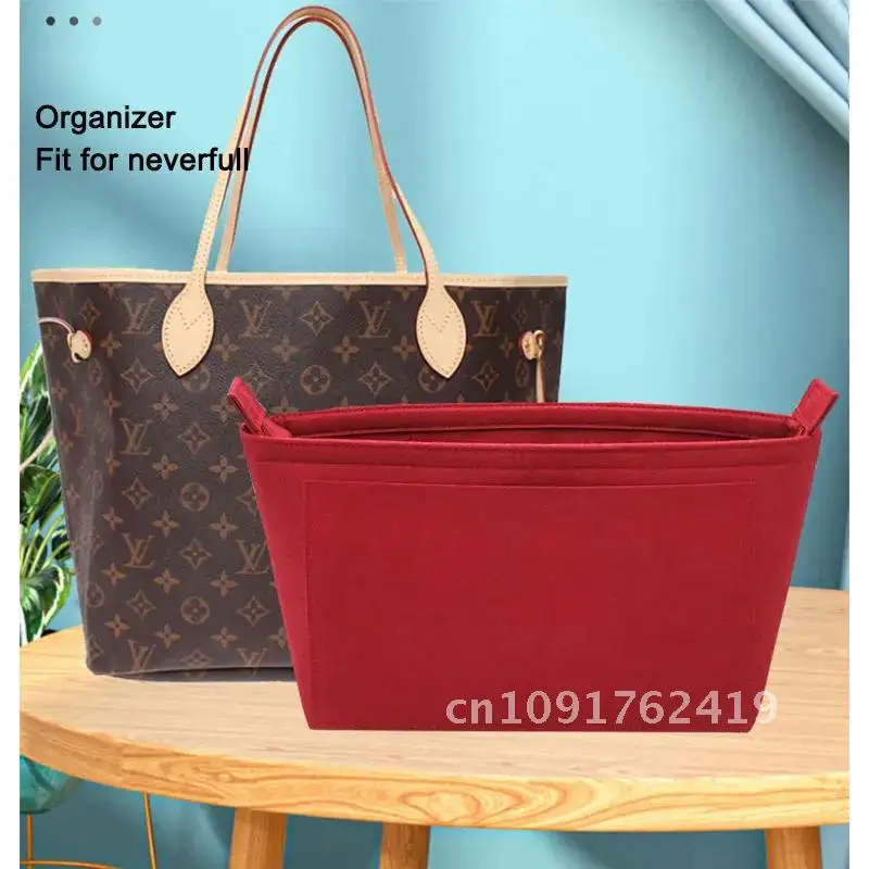 Insert Bag Organizer For Neverfull PM MM GM , 7 Pockets With Zipper Cover Pad Pockets Handbag Make Up Inner Purse Tote Liner