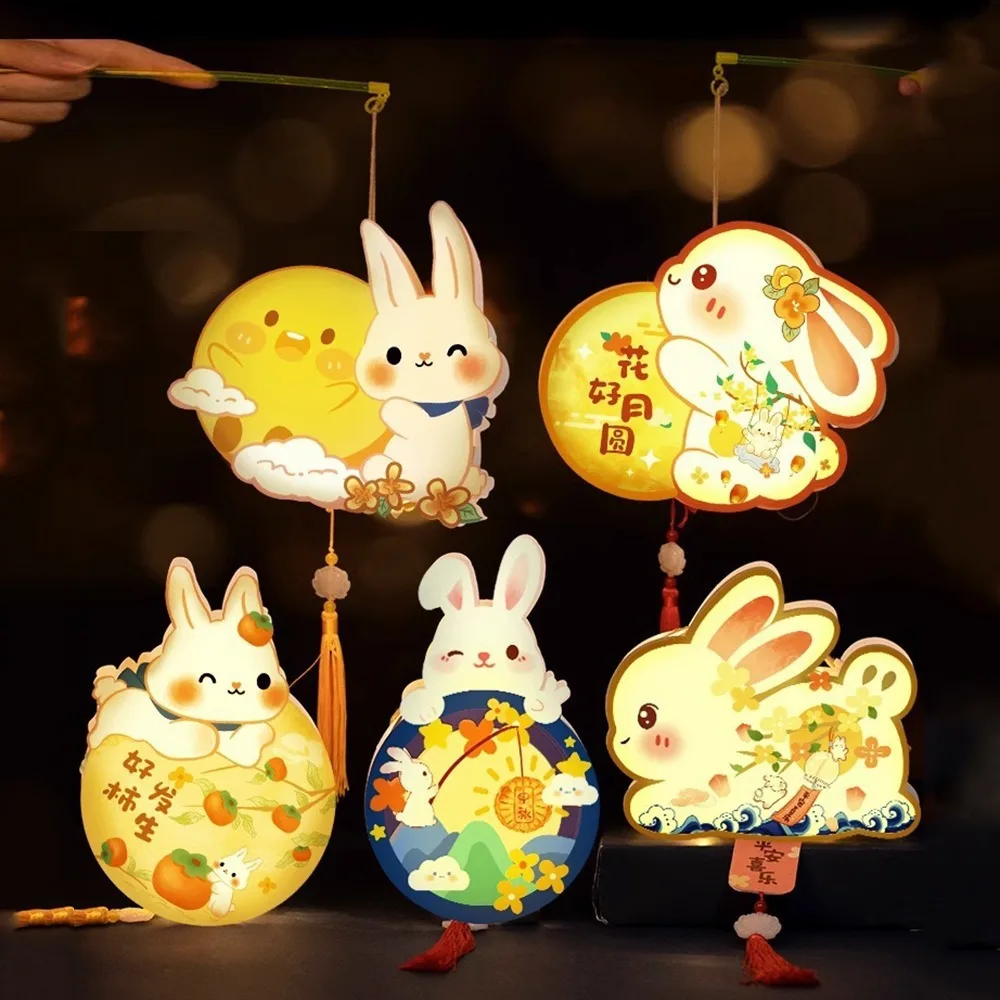 

DIY Craft Middle Autumn Festival Lantern Chinese PVC Rabbit Lantern Luminous Waterproof Ancient Style Handheld Lantern