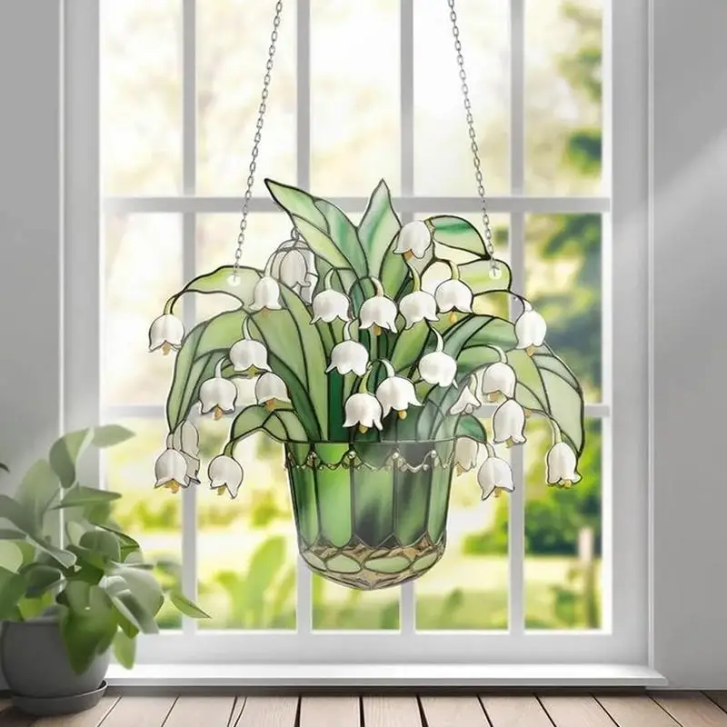 Stained Glass Sun Catchers Lily Of Valley Suncatchers Bright Color Eye-Catching Window Decor For Any Room Window Outdoor Garden