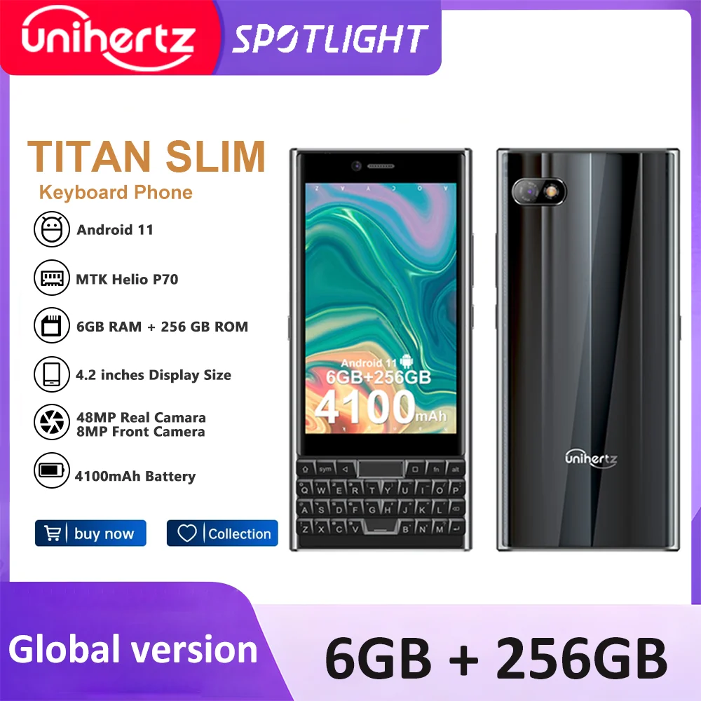 Unihertz TITAN SLIM 6 ГБ 256 ГБ Android английский русский Qwerty клавиатура Восьмиядерный мобильный телефон 4100 мАч