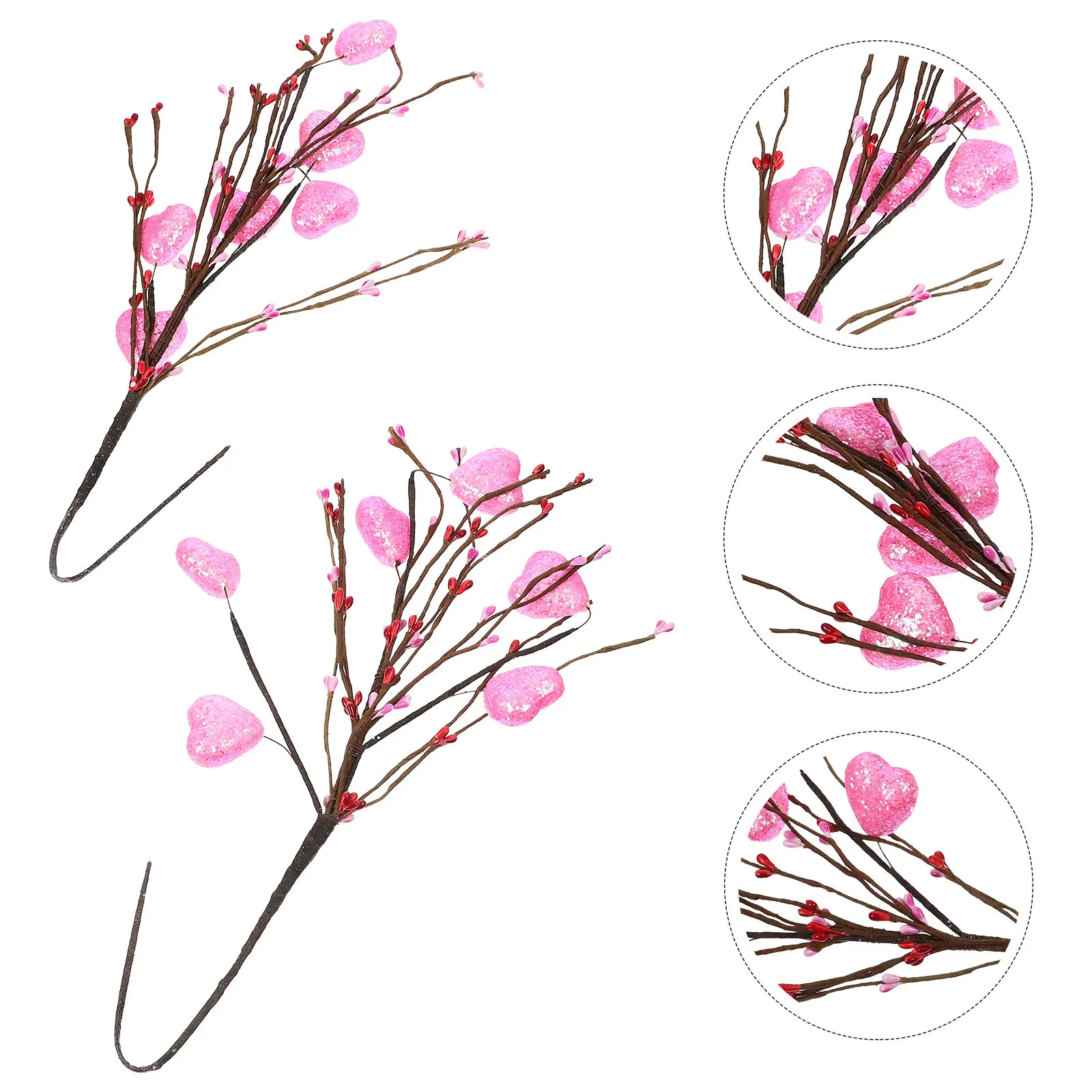 

2 шт. Искусственные цветочные ветки в форме ягод и сердечек для декора вазы, украшение для праздничного стола на День святого Валентина