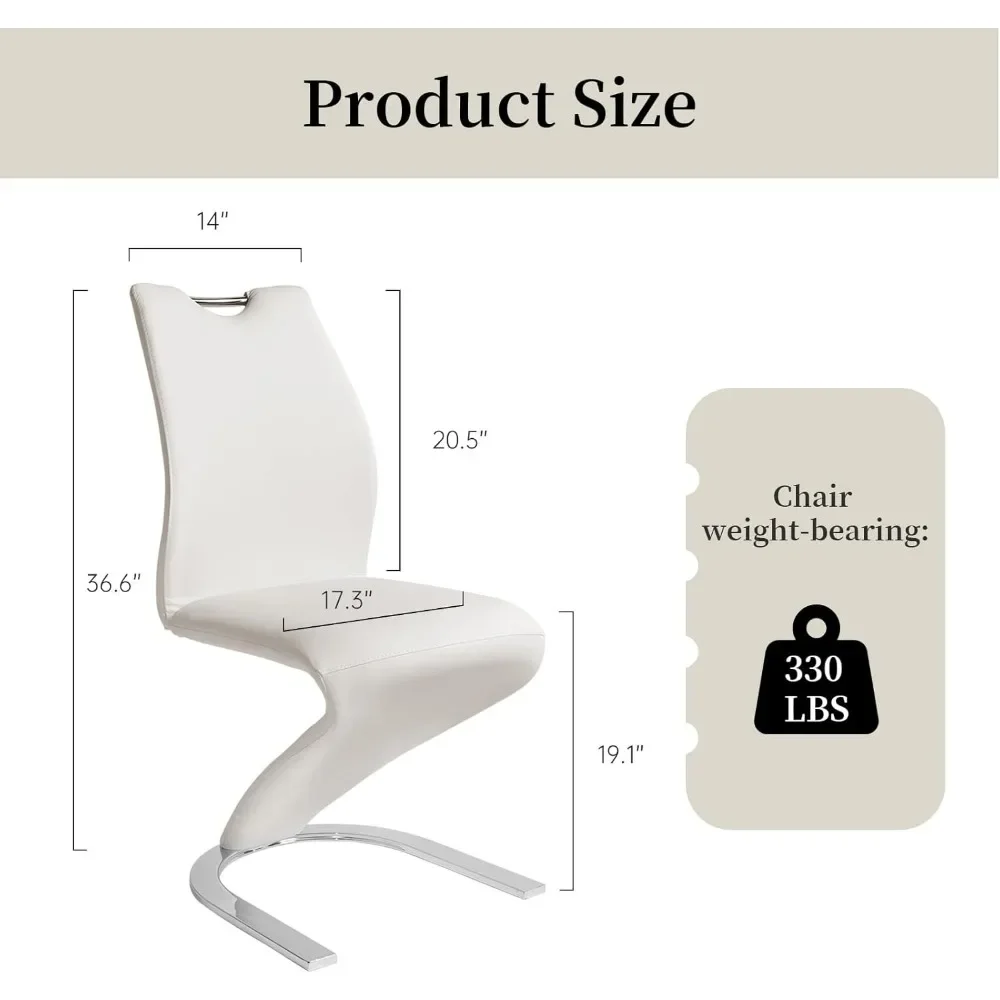 Lot de 4 chaises de salle à manger, cuisine moderne, sans accoudoirs, cuir PU, siège coussin, blanc