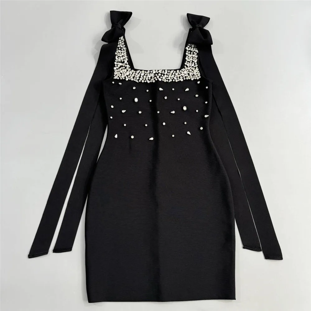 فستان نسائي جديد بأشرطة بدون أكمام وياقة مربعة وألماس على شكل حرف A فساتين حفلات أعياد الميلاد الصغيرة للمشاهير والحفلات المسائية والنوادي