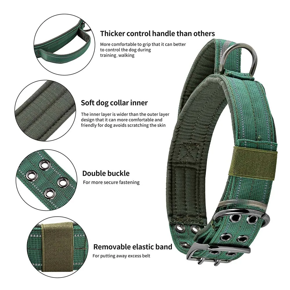 Heavy Duty Double Buckle Design Tactical Dog Collar - Military-Grade Dog Collar with Handle for Medium and Large Dogs