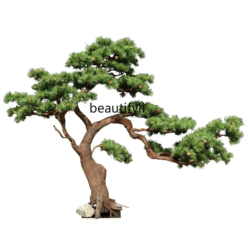 Customized welcome pine solid wood simulation tree large fake tree entrance decorative floor tree ornament