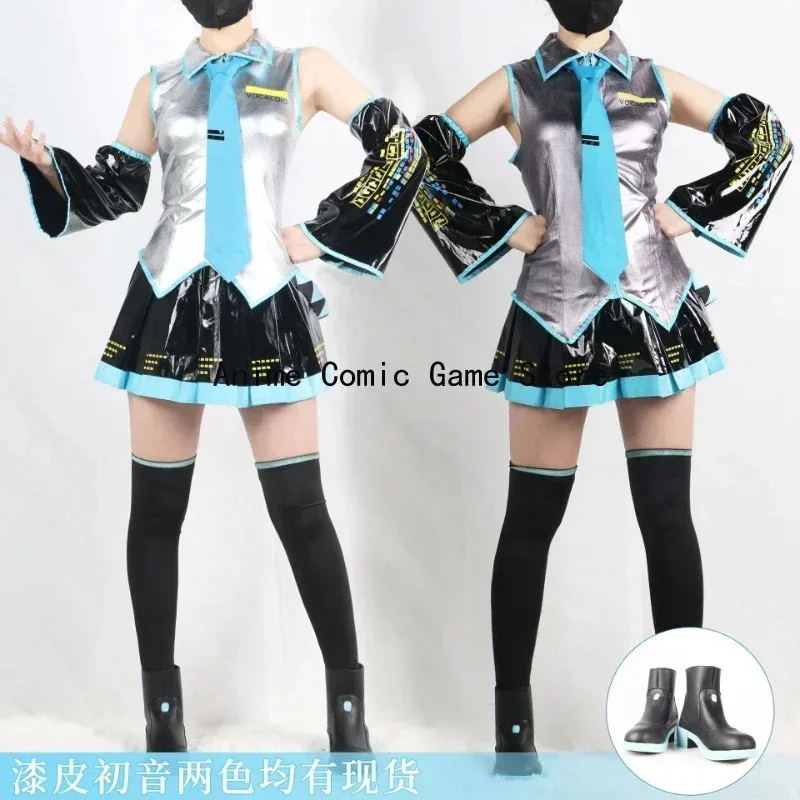 

Anime Miku Cosplay Costume Wig Shoes Headwear Full Set Miku Patent Leather Dress Halloween Carnival Party Outfit for Women XXXL