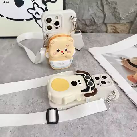 Dog Butter Bear Wallet Case With Rope For Samsung Galaxy S8 S9 S10 S20 S21 S22 S23 S24 S25 Plus Ultra FE Note 8 9 10 20