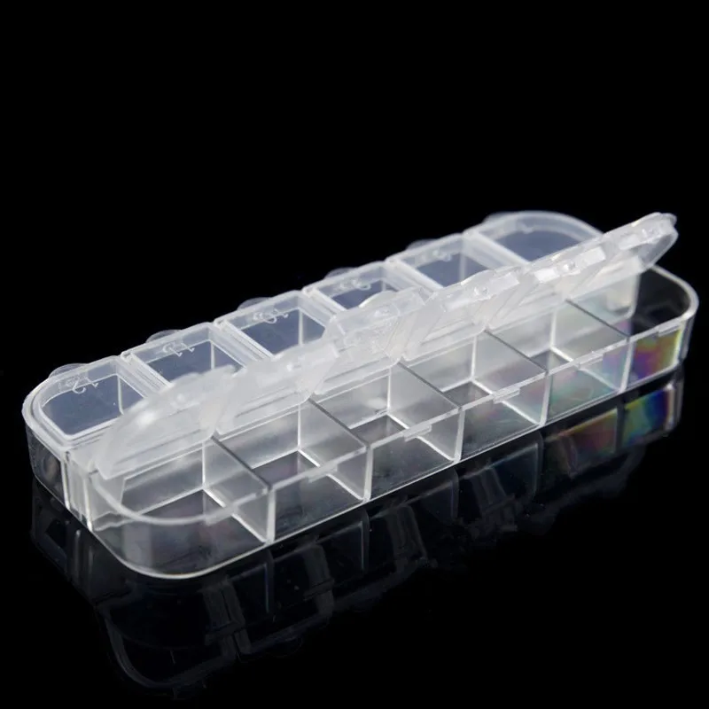 Nail Art Storage Case Rhinestones Gems Accessories Nail Art Tool 12 Grid Long Jewelry Empty Box Removable Plastic Strip Box