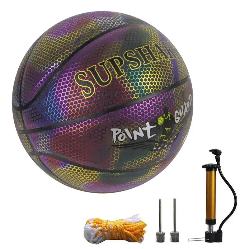 

Basketball For Night Elastic PU Leather Basketball Wear-Resistant Basket Ball With Inflator Inflation Needle For Entertainment
