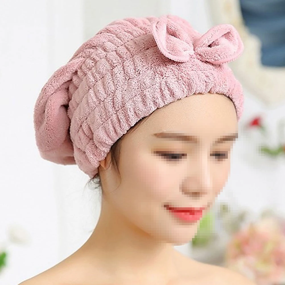 

2Pcs Hair Drying Cap Coral Fleece Shower Towel Fast Thicken Absorbent Soft Bright Bowknot Design Ideal Home Gym Travel Bathing