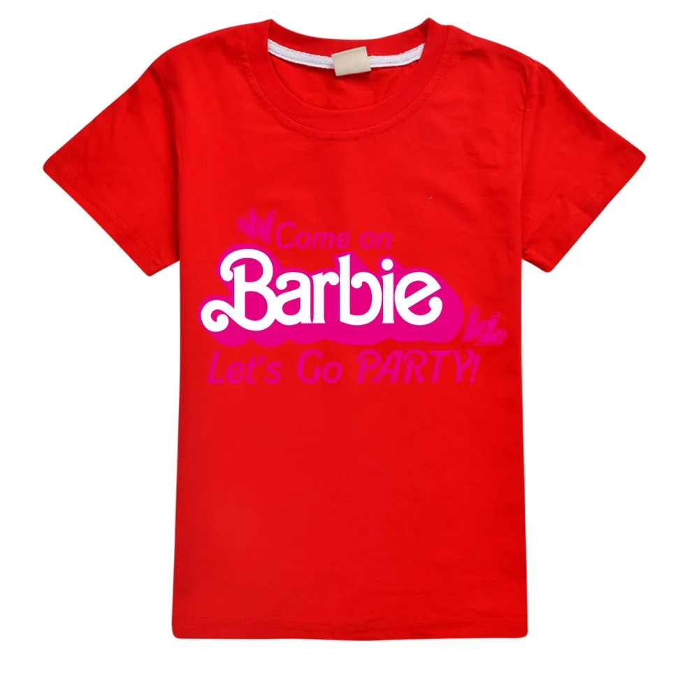 New Kawaii Barbie Kids Short Sleeve Summer Cartoon Boys Girls Soft O-Neck T Shirts Oversized Fashion Y2K White Tees Tops Gifts 