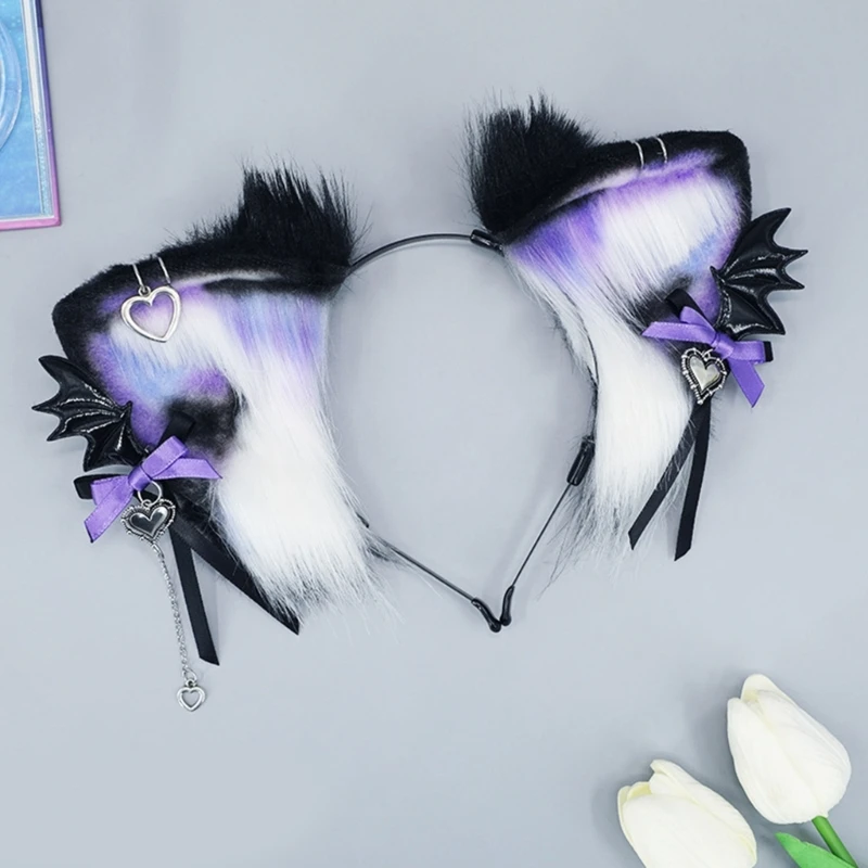 Diadema gótica con forma de oreja de Animal Lolita, accesorios de Cosplay de Anime, diadema de pelo de lobo bestia, disfraz de fiesta peludo, accesorios de juego de rol