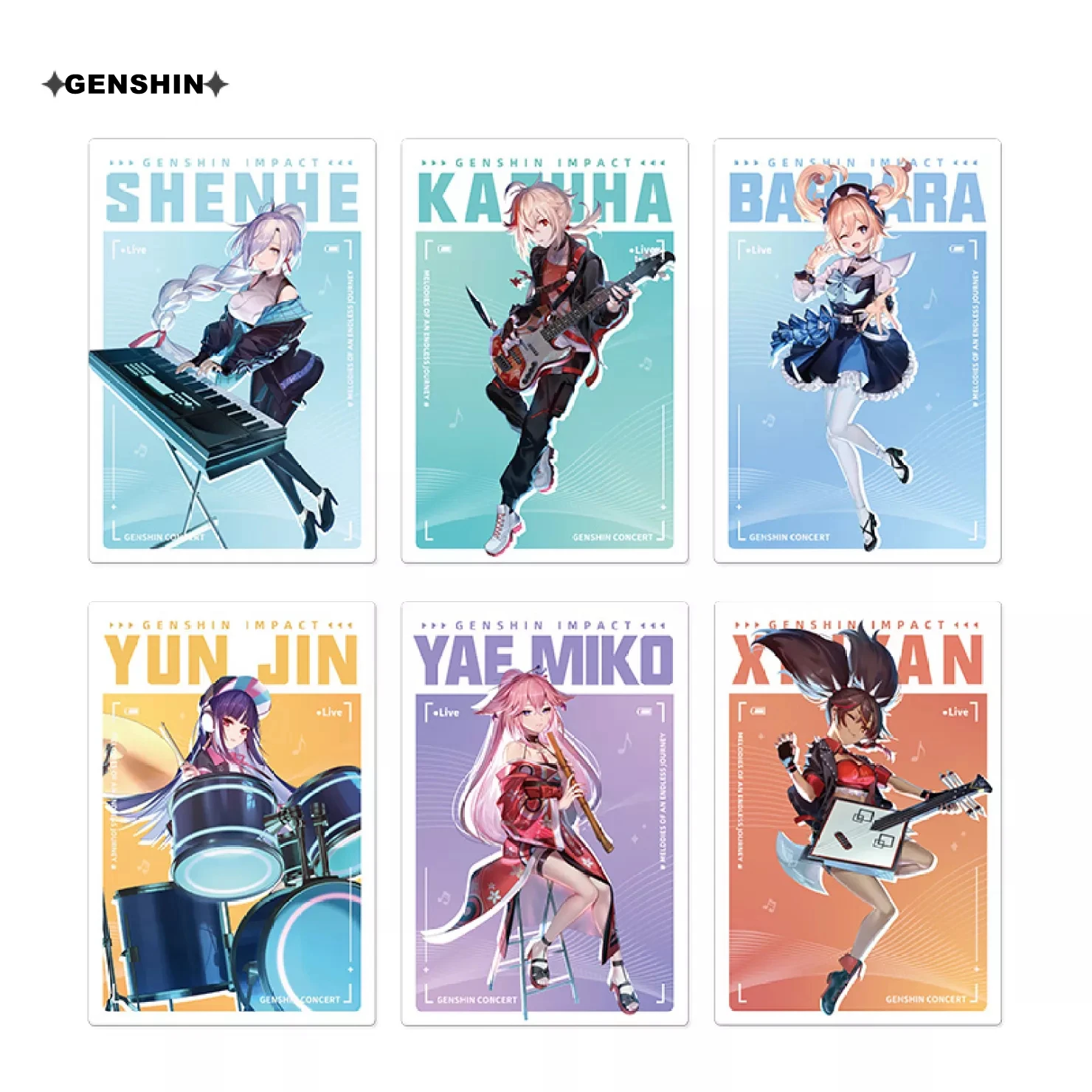 Anime Game Genshin Impact Cosplay 2022 Online Concert Postcard Set Kazuha Xinyan Shenhe Barbara Yae Miko Yunjin Cartoon Card