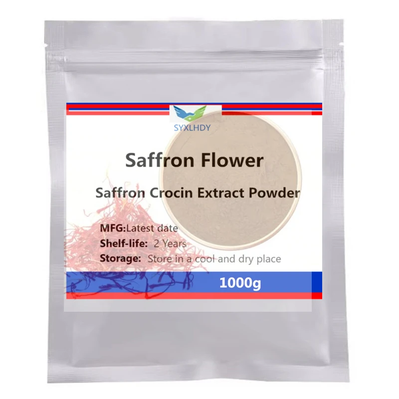 Embalaje y sellado profesional de fábrica Extracto de flor de azafrán Polvo brillante natural para el cuidado del cuerpo