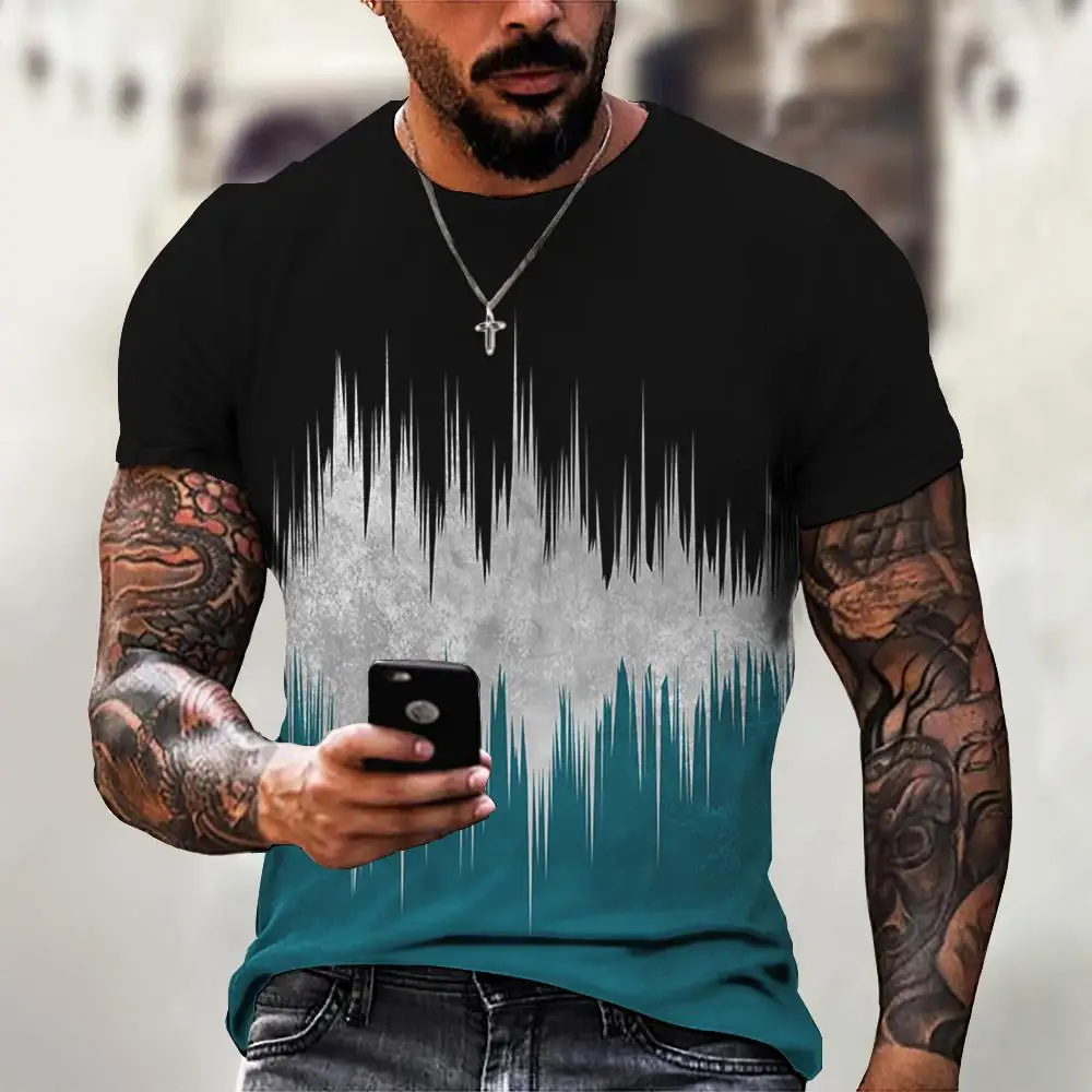 Summer men's short sleeved striped T-shirt, university wave T-shirt, vintage top, original design, breathable street clothing