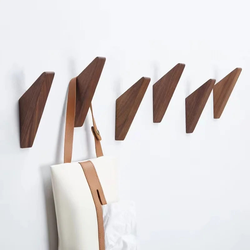 Wooden Clothes Hanger Wall Mounted Coat Hook Natural Wood Decorative Key Holder Hat Scarf Handbag Storage Hanger Bathroom Rack